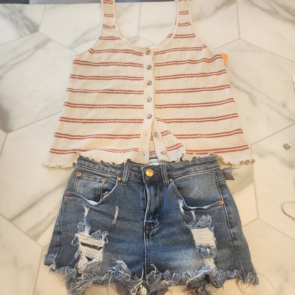 Madewell Striped Tank Top - Cream and Red